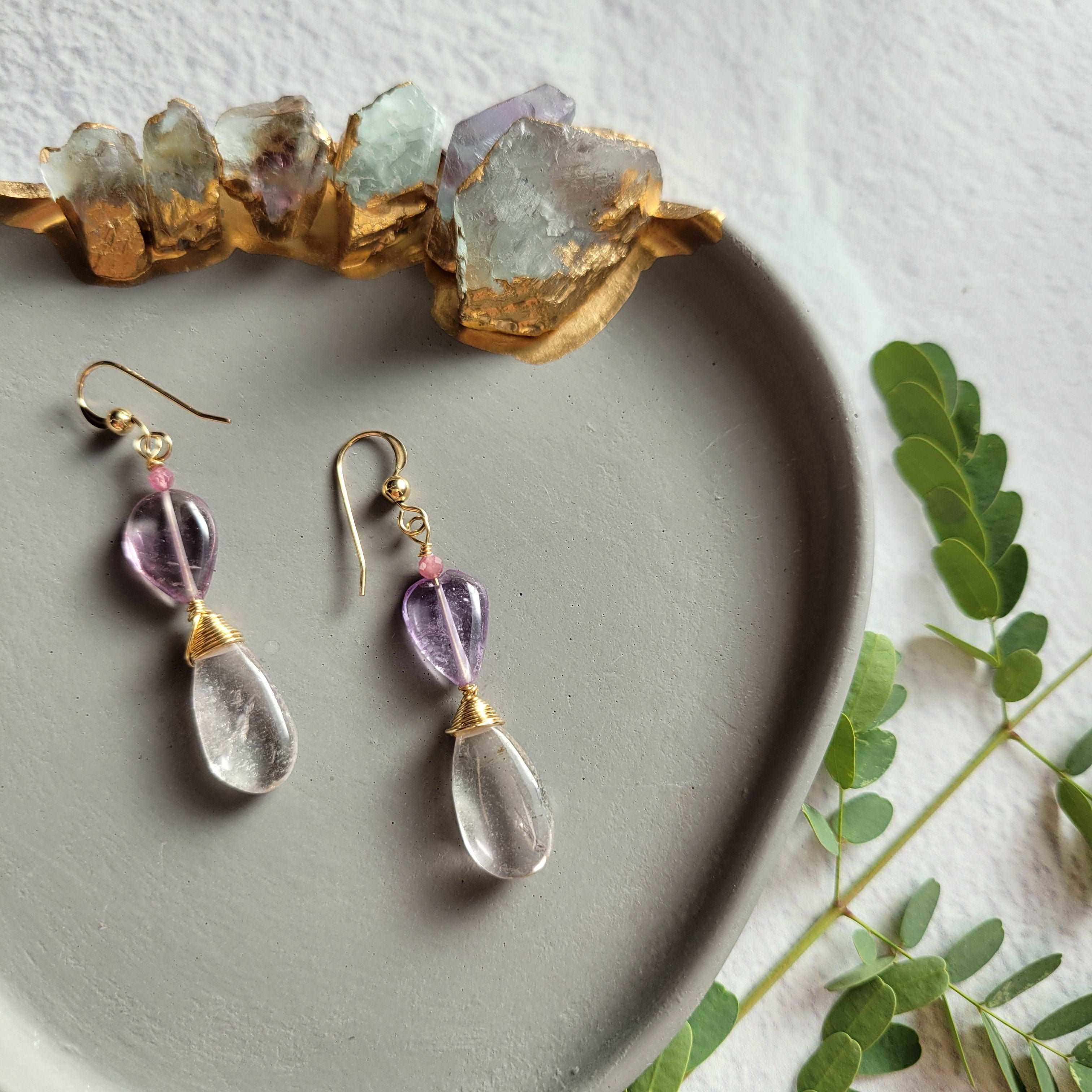 14k Gold-Filled Amethyst, Ametrine, & Pink Sapphire Earrings