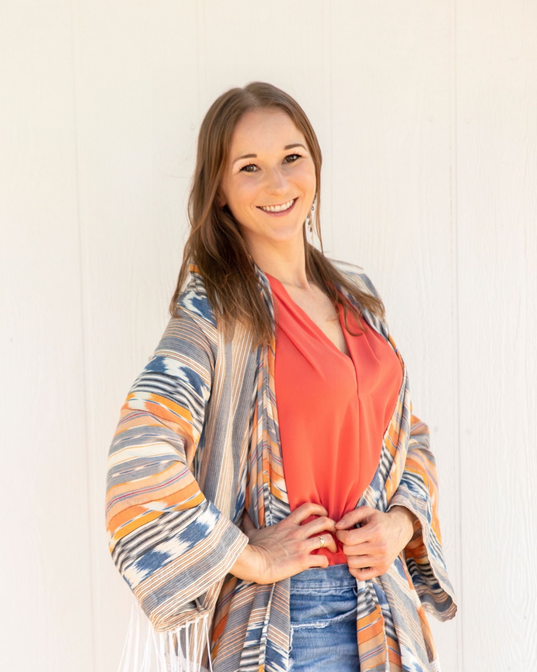 Ascendify Wellness™ founder, Liz Adriano, in southwest print outfit. Arizona and Colorado wellness keynote speaker.