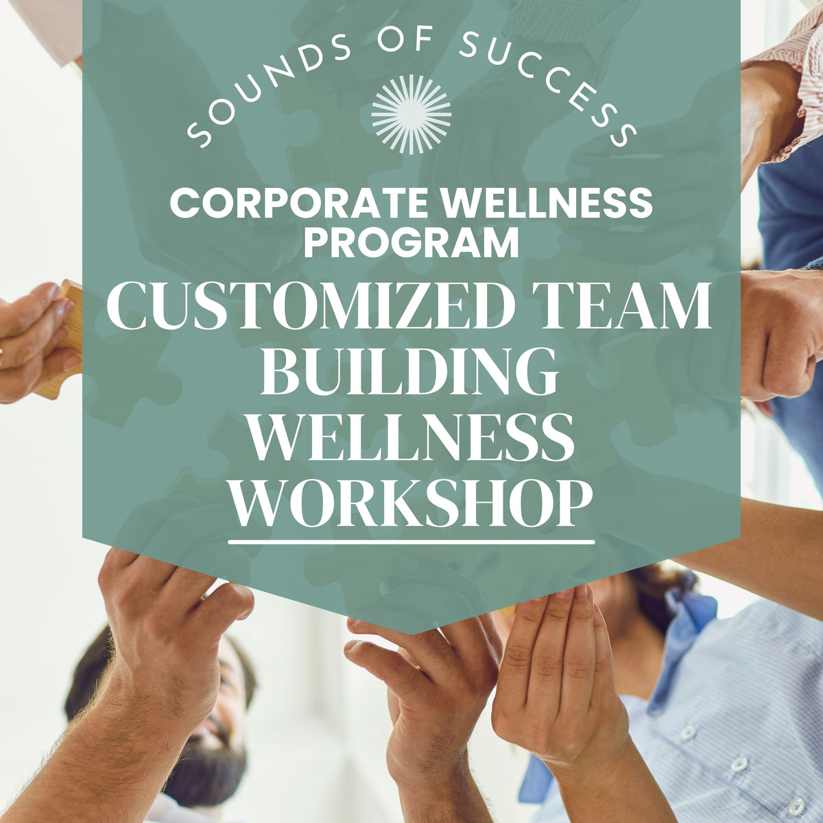 Image tile for an Ascendify Wellness™ corporate wellness program featuring a customized team building wellness workshop, with individuals holding a banner.