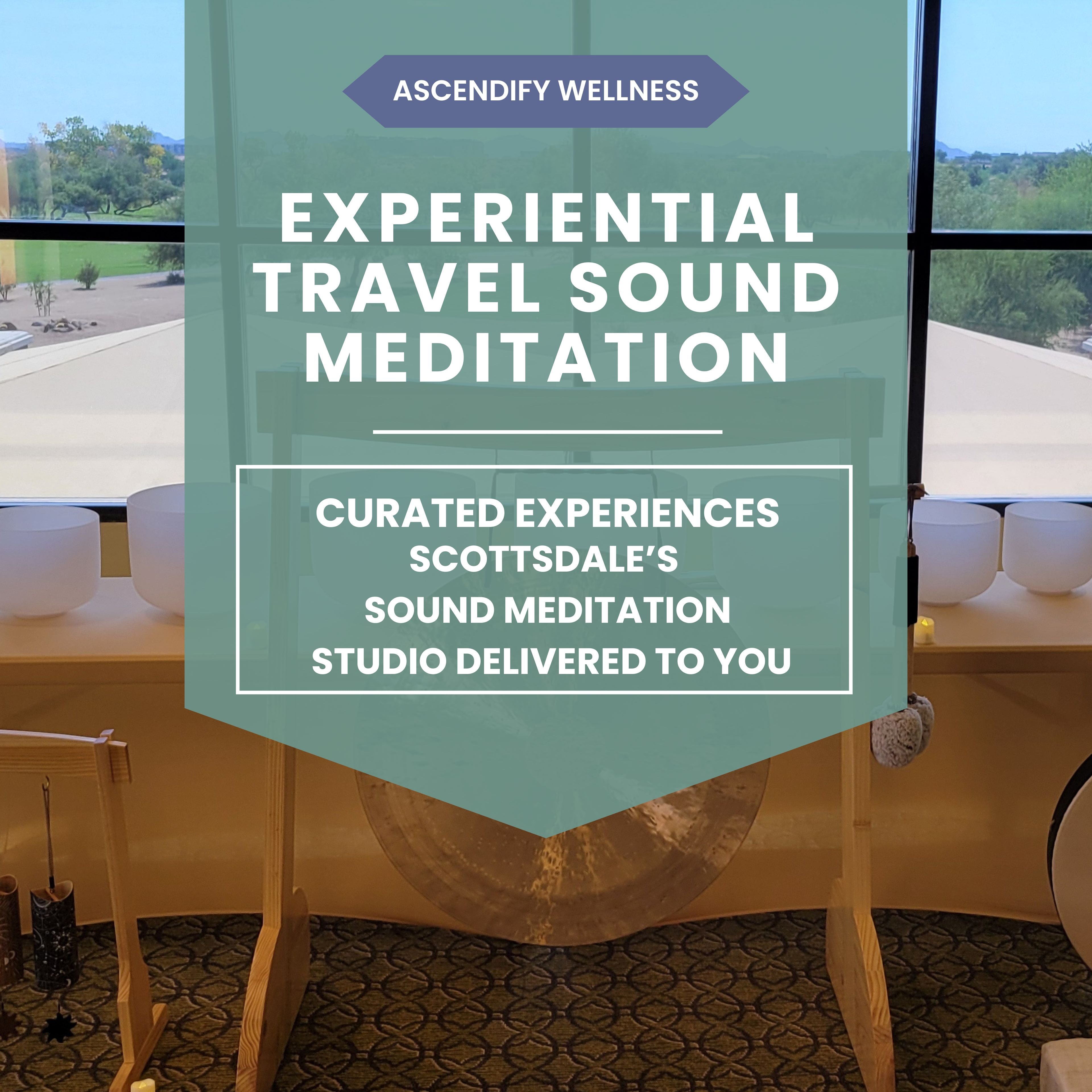 Experiential Travel Sound Meditation by Ascendify Wellness in a luxury hotel room with sound meditation equipment.