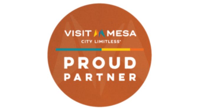Round badge with 'Visit Mesa City Limitless Proud Partner' text on a white background for Ascendify Wellness partnership.