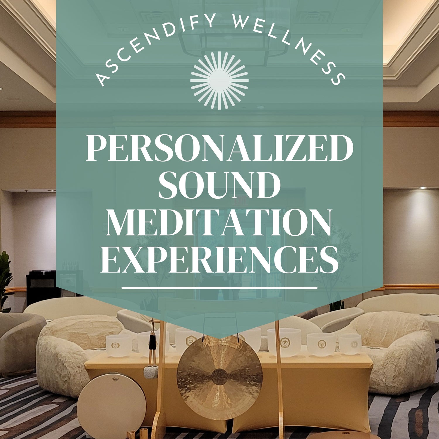 Ascendify Wellness provides personalized sound meditation experiences to travelers in a luxury hotel with meditation instruments.