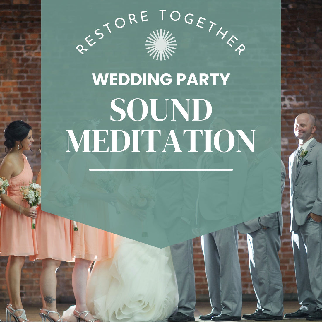 Wedding party with text overlay &