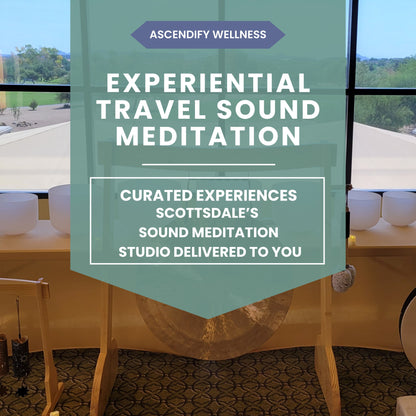 Experiential Travel Sound Meditation by Ascendify Wellness in a luxury hotel room with sound meditation equipment.