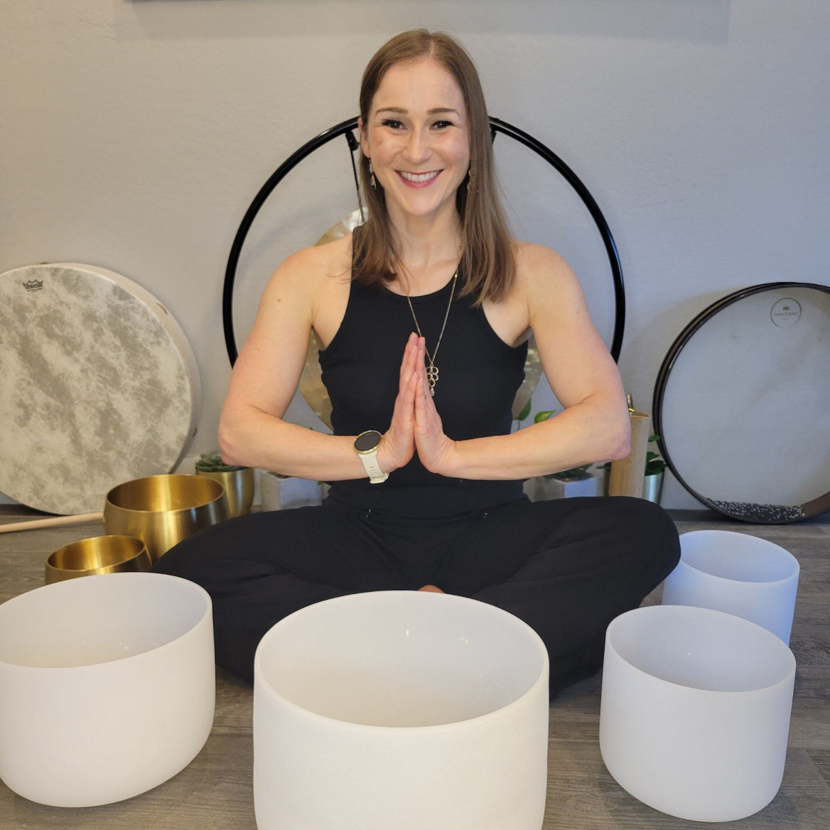 Picture of meditation pose with customized instruments.