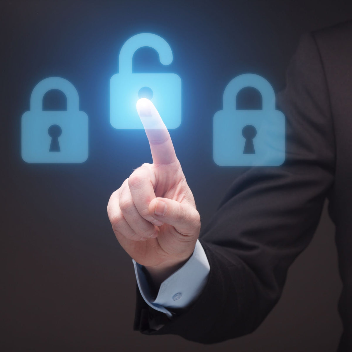 Guided Meditation unlocks mind-body optimization mage of businessman pointing to unlock symbol.